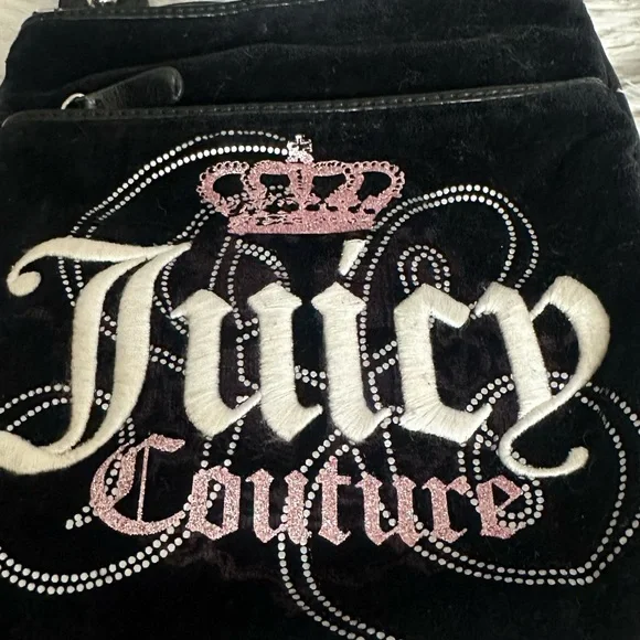 Juicy Couture Y2K Black Velour Crossbody Bag – 2011 Vintage Pink Sparkles - Picture 2 of 16